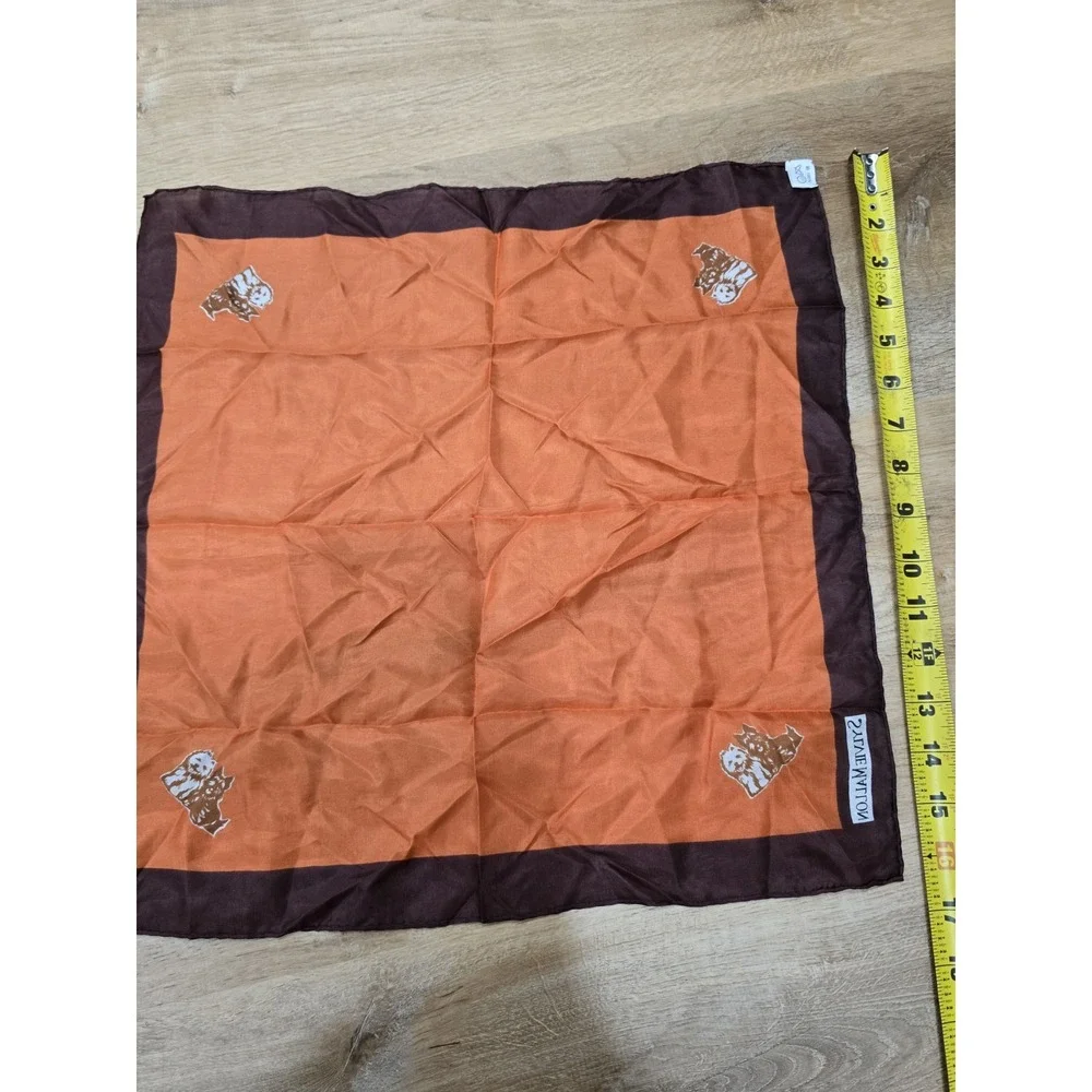 Vintage Sylvie Mallon Bear Print Silk Scarf - Orange & Brown Square Handkerchief